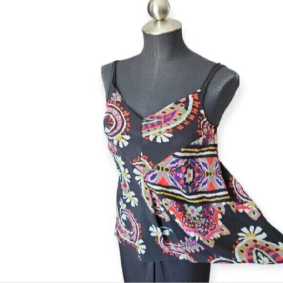 Silk HD IN PARIS Anthropologie "Moonset" Black Paisley Asymmetric Cami - Picture 8 of 9